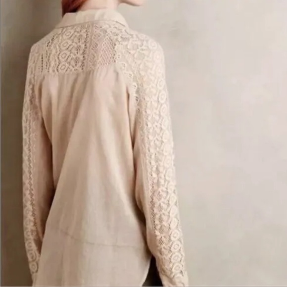 ANTHROPOLOGIE Holding Horses Crochet Sleeve Shirt - Picture 3 of 5